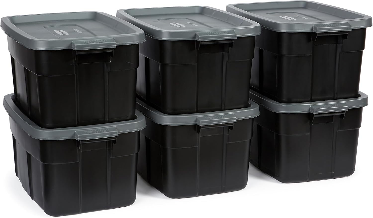 Rubbermaid Heavy Duty Black Storage Bins Plastic Totes with Lids for Storage, Stackable, Large Capacity, Durable, Multipurpose, 14 GAL, 6 Pack (14 GAL - 6 Pack Solid Black and Grey) | Amazon (US)