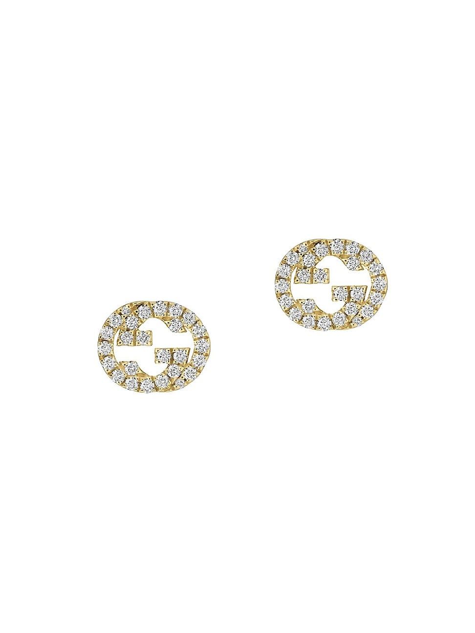 Women's Interlocking G 18K Yellow Gold & 0.38 TCW Diamonds Stud Earrings - Yellow Gold | Saks Fifth Avenue