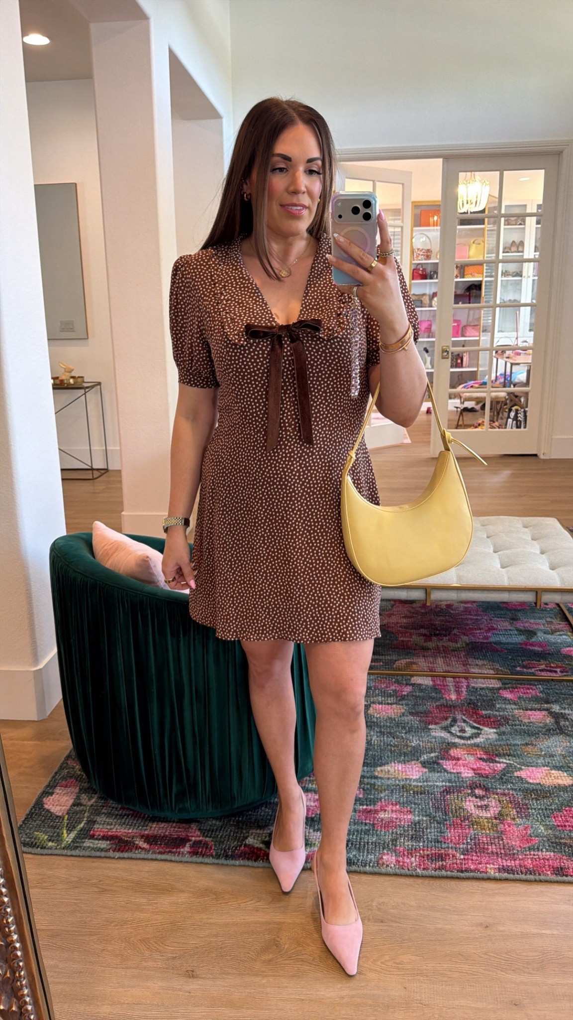 curvy midsize brown polka dot mini dress for spring! in the size 12, has no stretch 

#LTKMidsize #LTKSeasonal