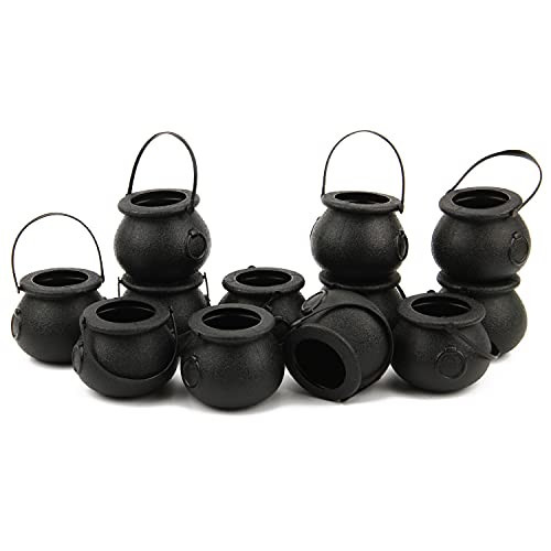 LOMIMOS 12pcs Halloween Day Mini Black Cauldron,Multi-purposed Plastic Candy Holder with Handle for Decoration Party Favors | Amazon (US)