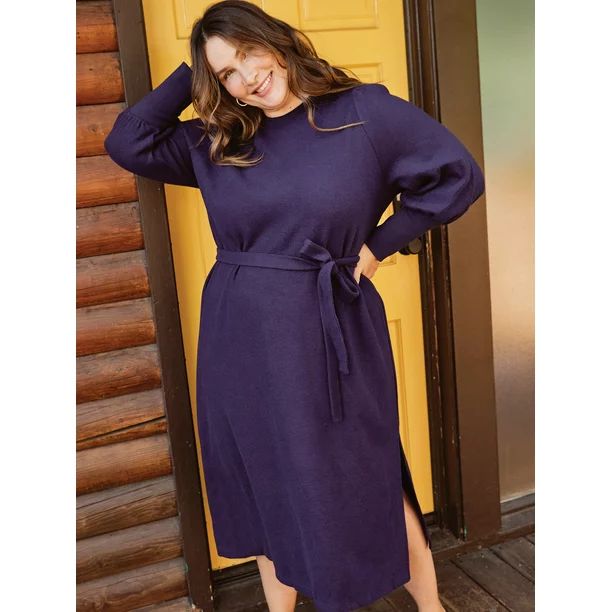 The Get Women's Plus Size Long Sleeve Knit Midi Dress - Walmart.com | Walmart (US)