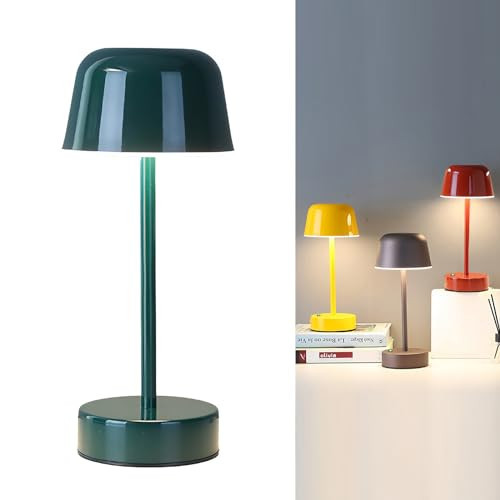 Rechargeable Cordless Mushroom Small Table Lamp, with USB Port Touch 3 Color Dimming, Temperatures 2700K 3500K 5000K, for Bedroom, Living Room, Dining Table Lamps (Dark Green) | Amazon (US)