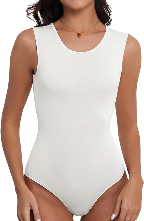 Cute Sleeveless Tank Tops Bodysuit for Women Crew Neck Sexy Summer Tops | Amazon (US)