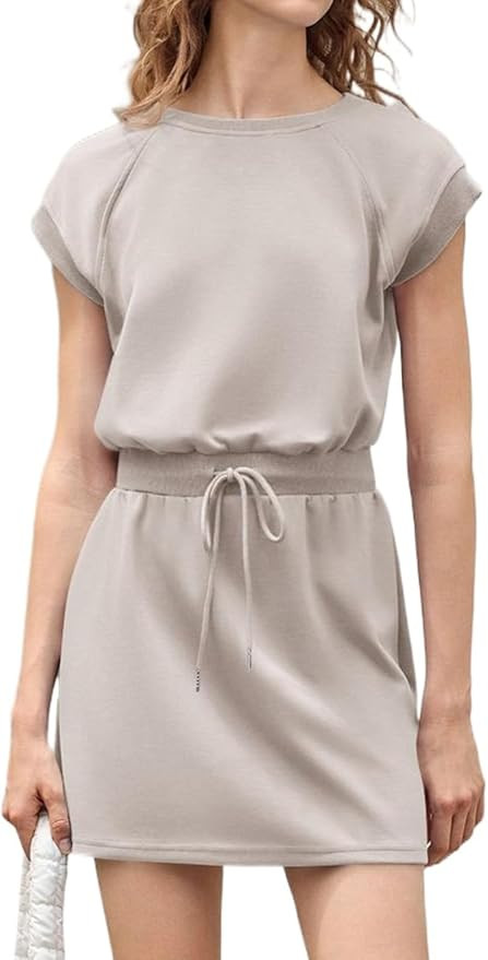 Fisoew Womens Summer Athletic Dress Drawstring Cap Sleeve Crewneck Casual Active Tennis Dresses | Amazon (US)