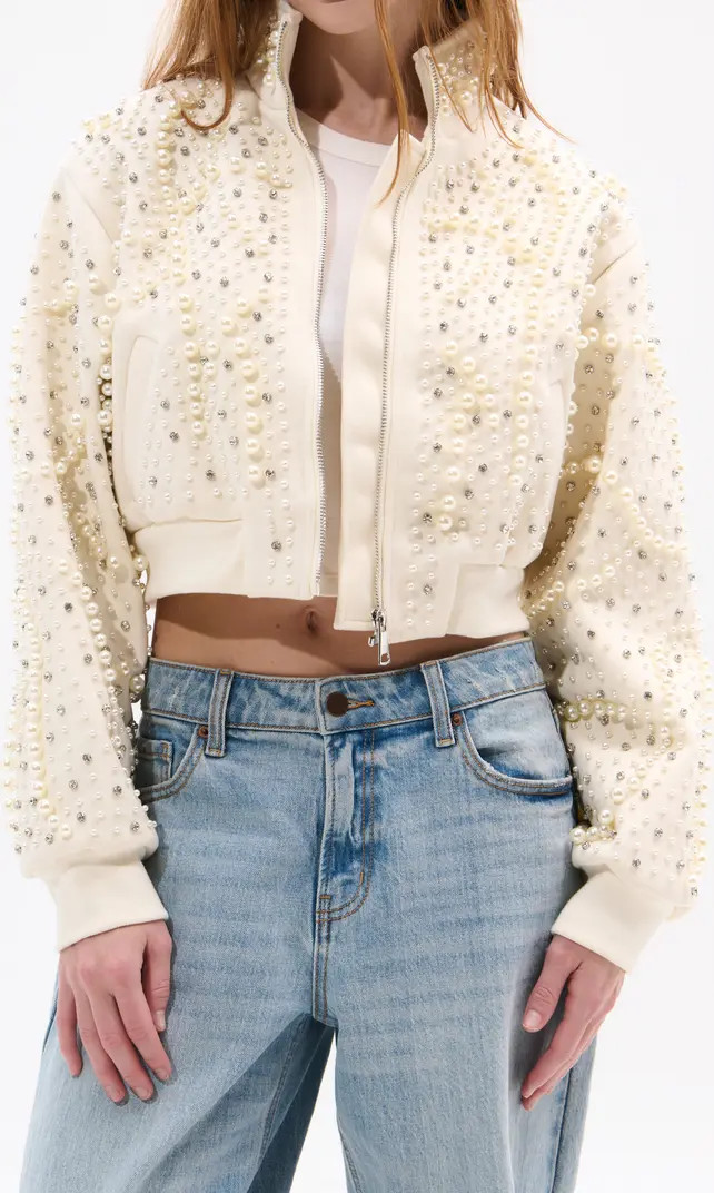 Pearlized Embellished Bomber Jacket | Nordstrom