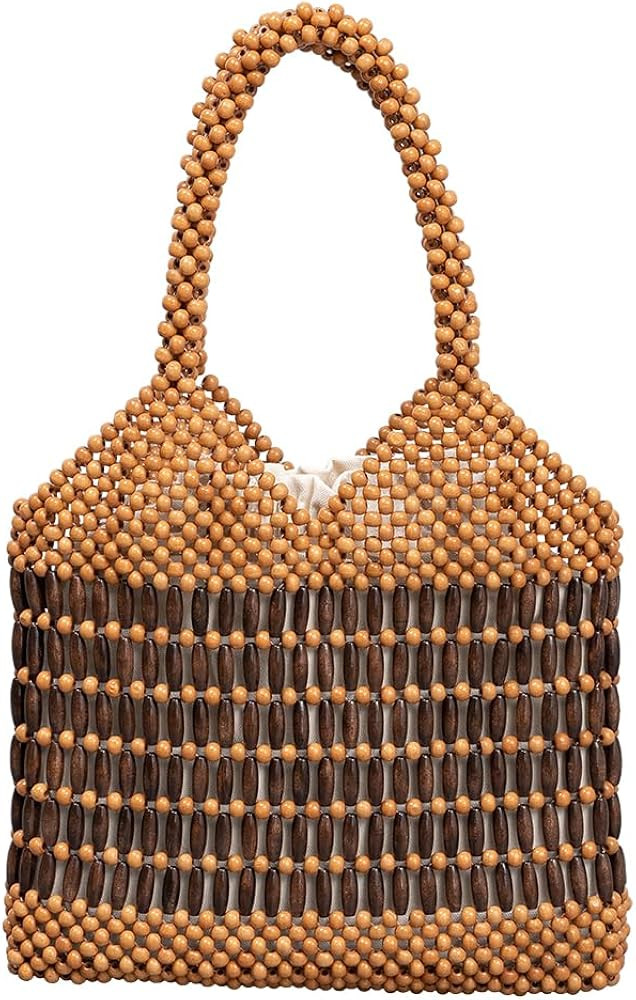 Womens Wooden Beaded Bag Woven Purse Small tote bag Handmade Handbag Clutch | Amazon (US)