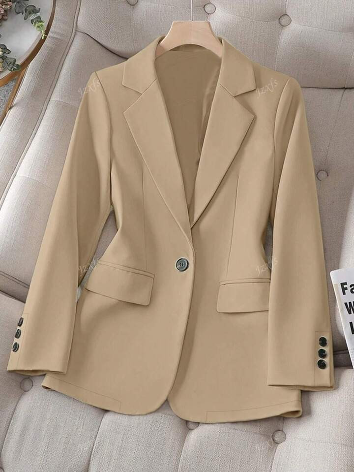 Jaqueta Social Fina Com Colarinho Virado Para Baixo, Manga Longa, Botão Único, Casual E De Negócios Para Mulheres, Para Outono | SHEIN