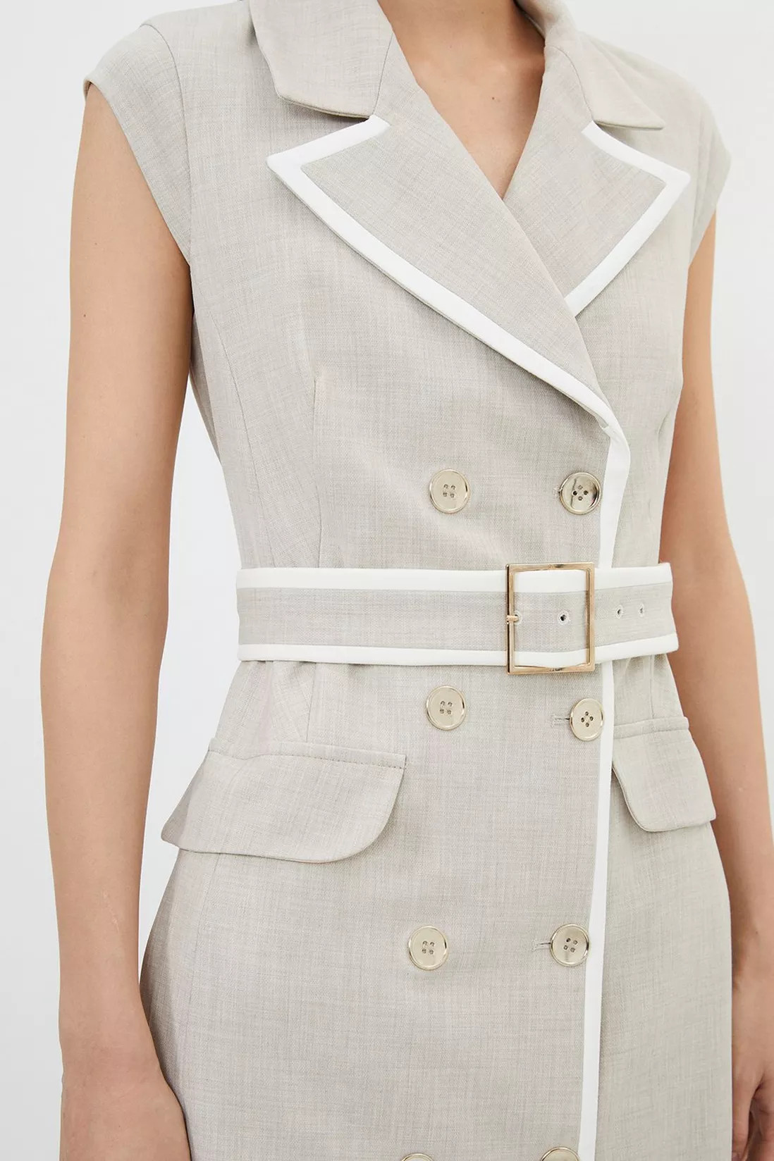 Melange Double Breasted Belted Tipped Tailored Midi Dress | Debenhams UK