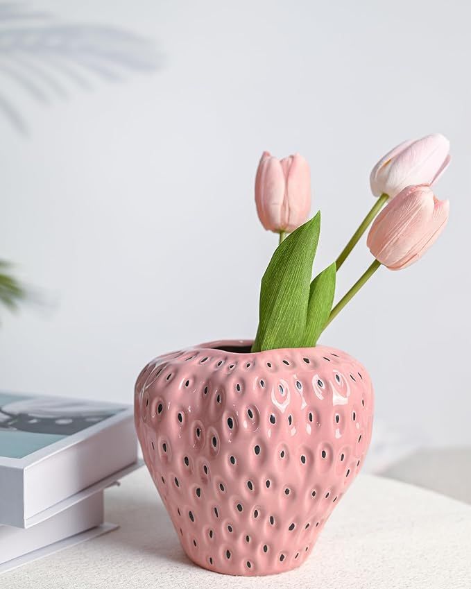 DN DECONATION Pink Strawberry Vase for Flower, Strawberry Shaped Planter Pot for Girls, Unique Ce... | Amazon (US)