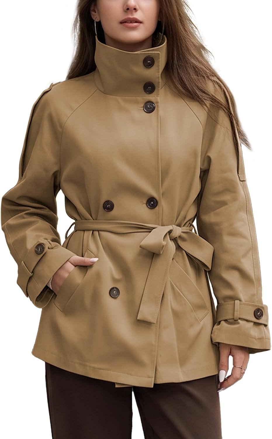 Women Double Breasted Windbreaker High Neck Button Down Jackets | Amazon (US)