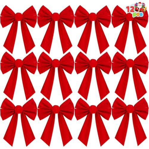 JOYIN 12 Pack Christmas Red Velvet Bows, 13" Long by 9" Wide Decorative Christmas Bows for Wreath Garland Tree Decor, Indoor Outdoor Holiday Decoration | Amazon (US)