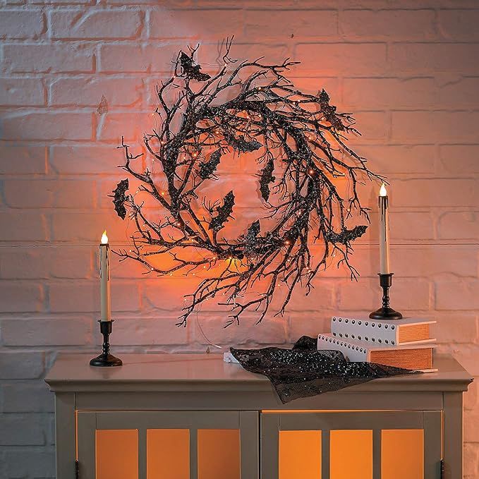 Black Bat Light Halloween Wreath (26 Inch Diameter) Halloween Decorations | Amazon (US)