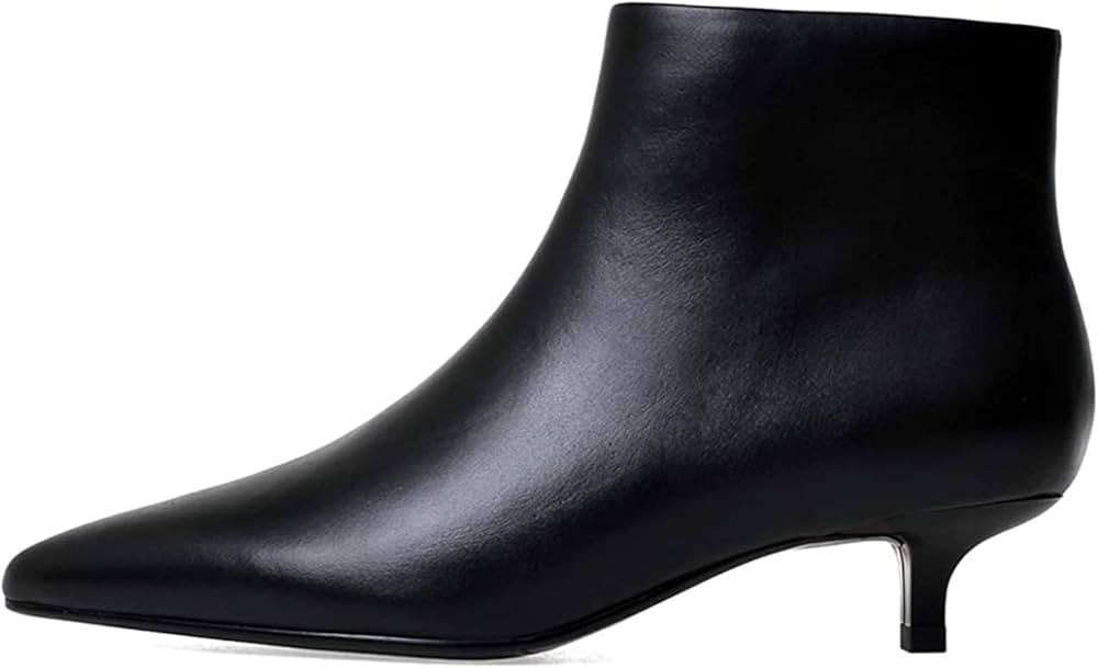 COLETER Women's Leather Kitten Heels Ankle Boots Pointed Toe Zipper Autumn Usual Wear Booties | Amazon (US)