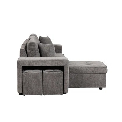 104.5" Modern Lshape 3 Seat Reversible Sectional Couch, Pull Out Sleeper Sofa With Storage Chaise And 2 Stools For Living Room Furniture Set | Wayfair North America