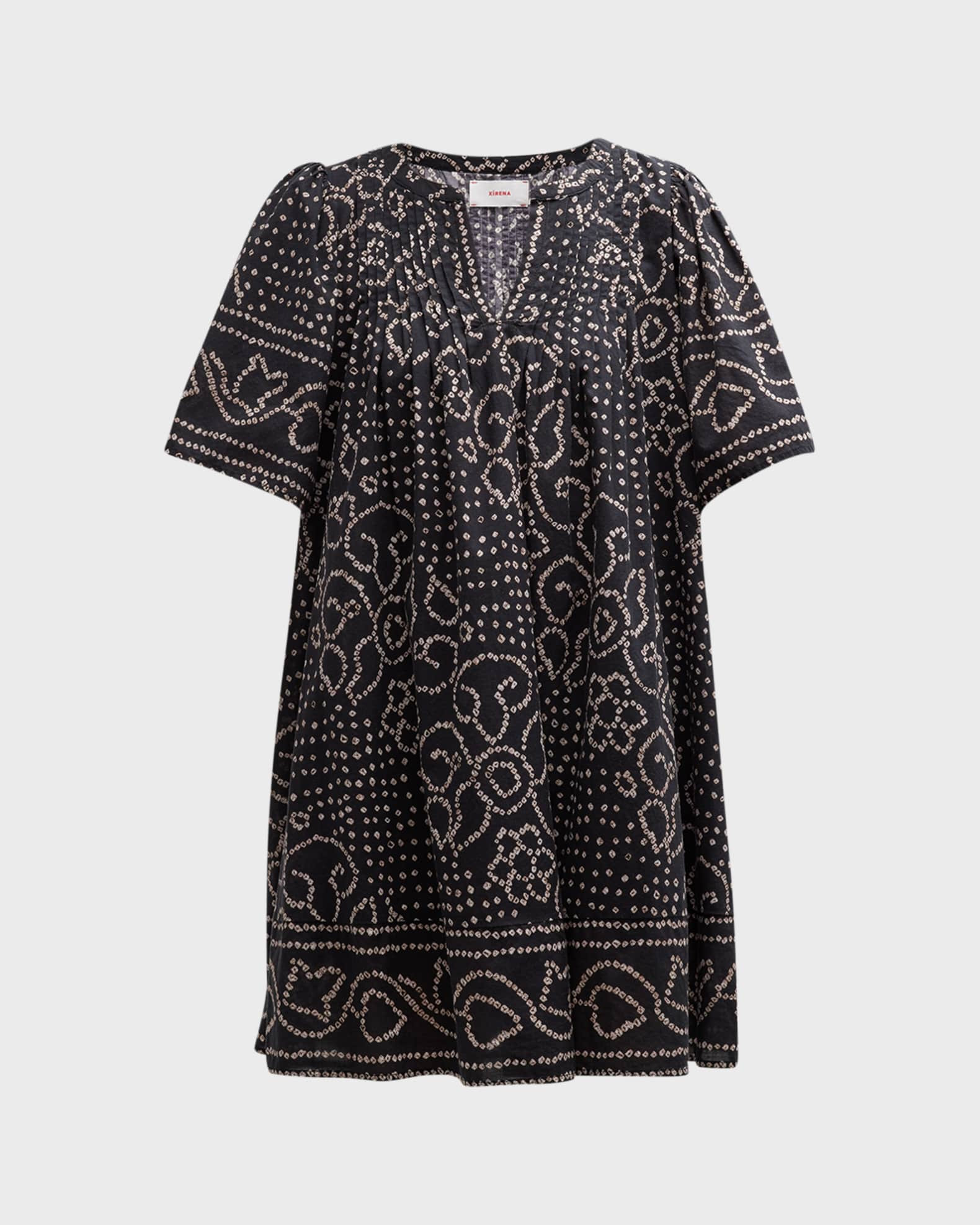 Mischa Abstract-Print Pintuck Shift Mini Dress | Neiman Marcus
