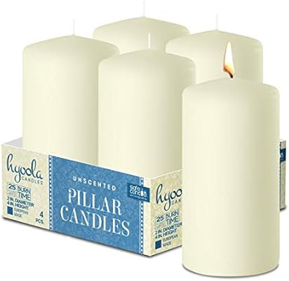 HYOOLA Ivory Pillar Candles 2-inch x 4-inch - Unscented Pillar Candles - Set of 4 - European Made | Amazon (US)