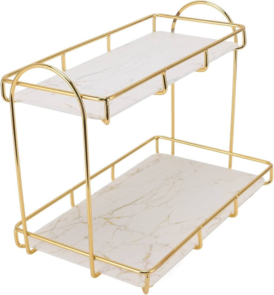Bathroom Storage Rack Floor Cosmetics Organizer 2 Tier Perfume Shelf Structure Counter Gold White... | Amazon (US)
