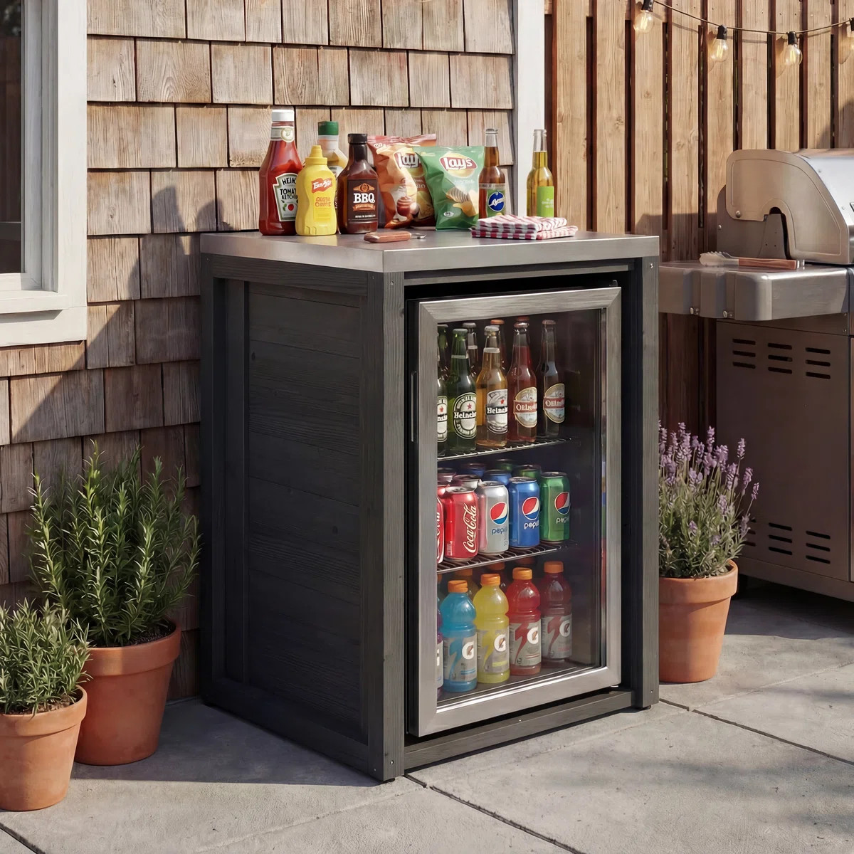 Outdoor Solid Cedar Wood Refrigerator Cabinet With Stainless Steel Top, Weather-Resistant Patio B... | Wayfair North America