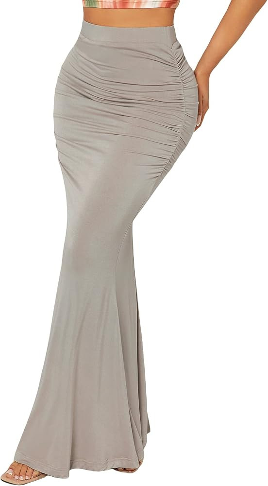 Verdusa Women's Casual Ruched High Waisted Fishtail Bodycon Long Maxi Skirt | Amazon (US)