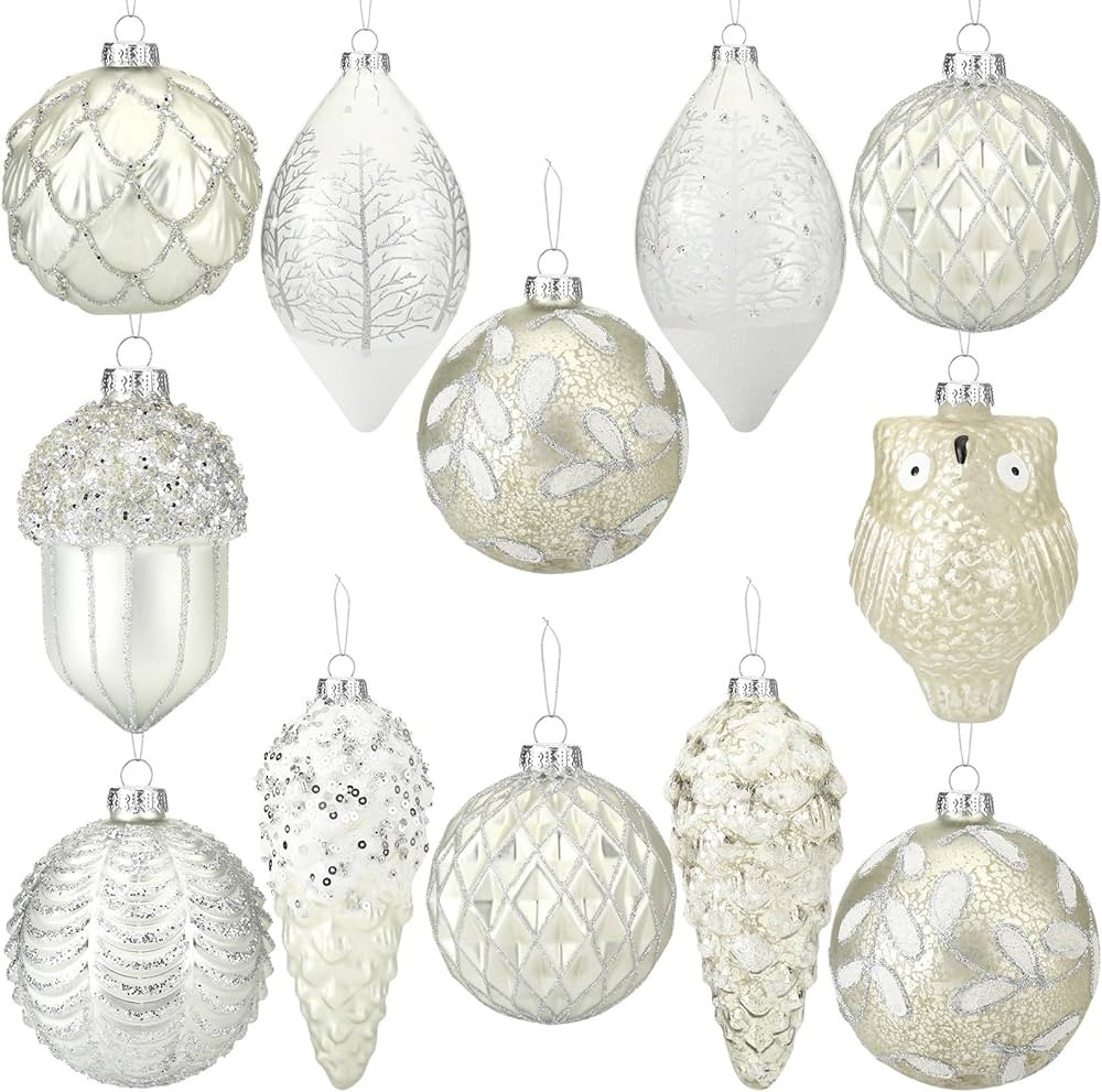 Mifoci 12 Pcs 4-6 Inch Mercury Glass Christmas Ornaments Silver and White Hanging Christmas Balls... | Amazon (CA)