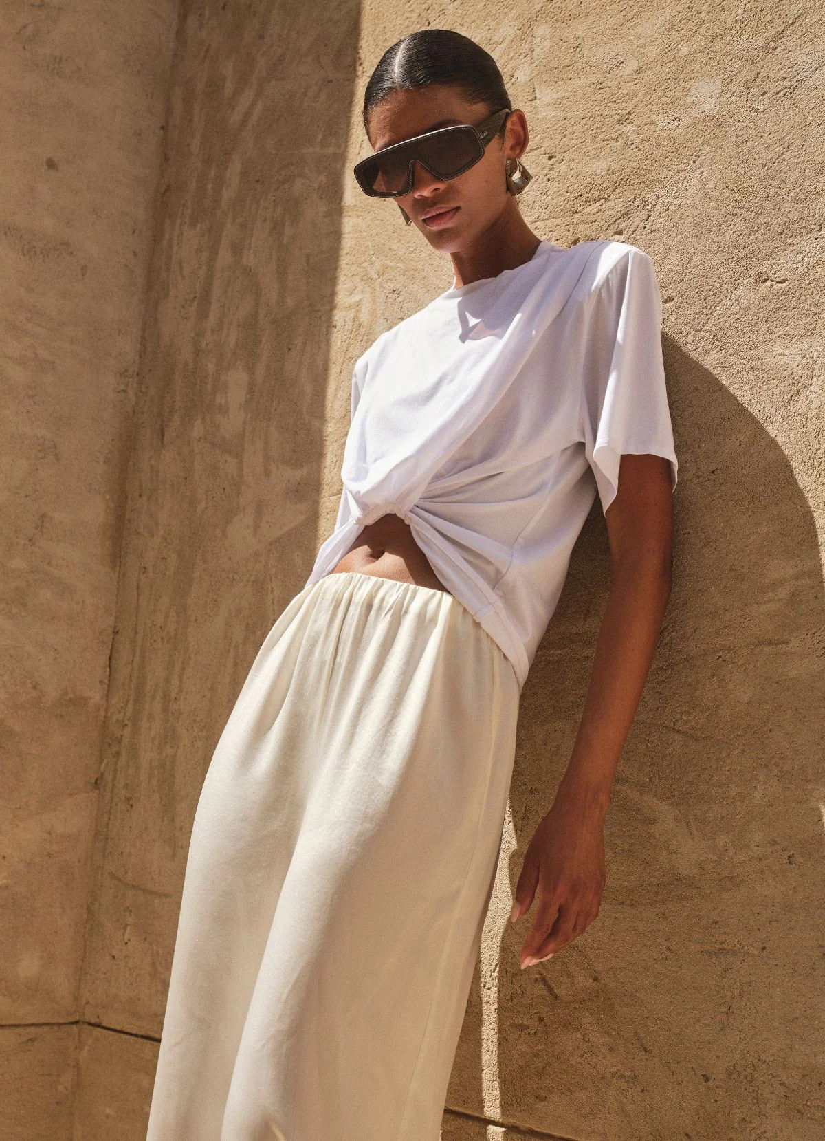 White Ruched T-Shirt | DE SAVARY LONDON