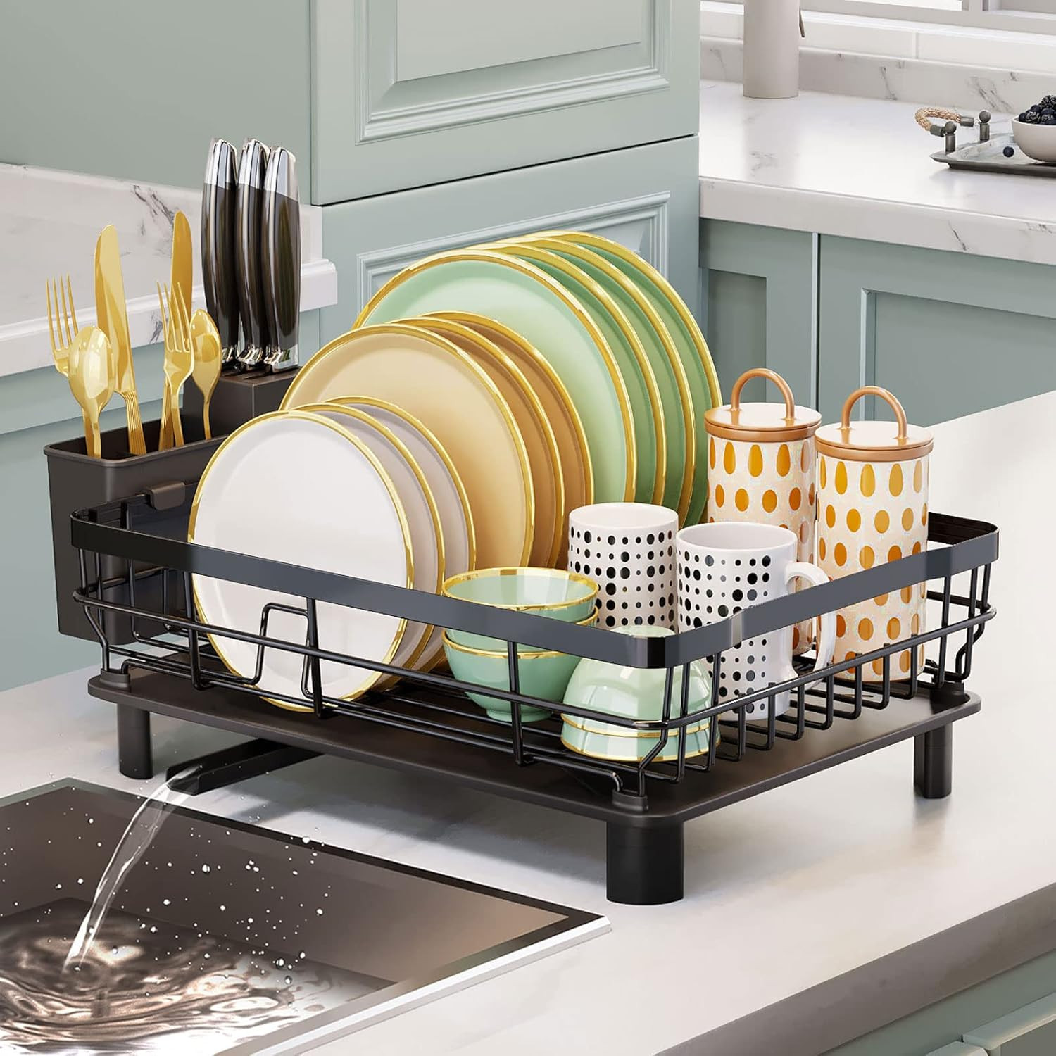 Dish Drying Rack with Drainboard Dish Drainers for Kitchen Counter Sink Extendable Spout Dish Str... | Amazon (US)