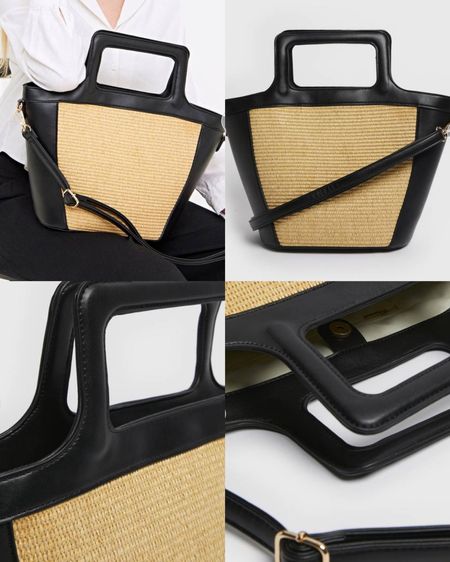 Summer handbag. Black Faux Leather Contrast Straw Handbag. Natural straw panel. Detachable strap. Holiday bag. Under £20, Affordable fashion. Wardrobe staple, casual. Gift guide idea for her. Luxury, chic look, feminine fashion, trendy look, timeless fashion.

#LTKover50style #LTKspring #LTKtravel
