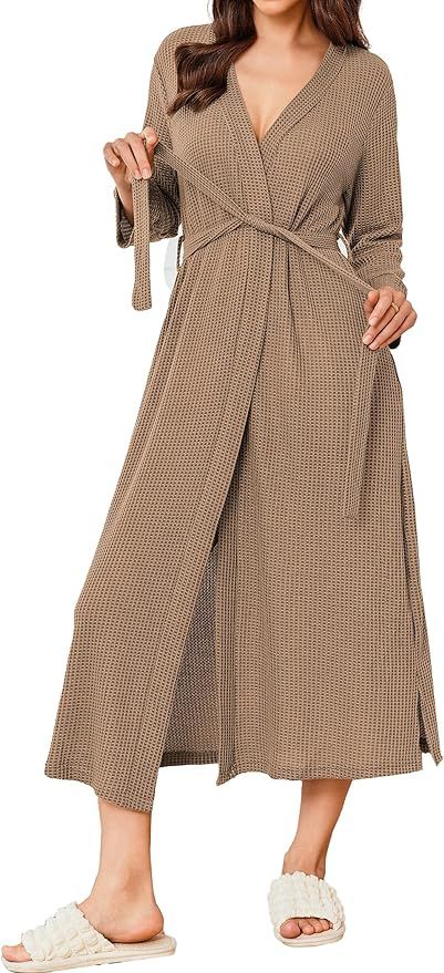 Ekouaer Women's Robe Long Waffle Knit Bathrobe Lightweight Soft Kimono Robes Loungewear S-XXL | Amazon (US)