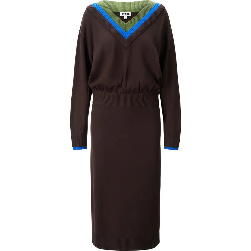 STAUD Normandy Midi Sweater Dress in Dark Oak Multi at Nordstrom, Size X-Large | Nordstrom