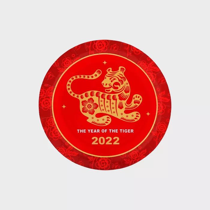 8pk Lunar New Year Year of the Tiger Disposable Salad Plate Red/Gold | Target