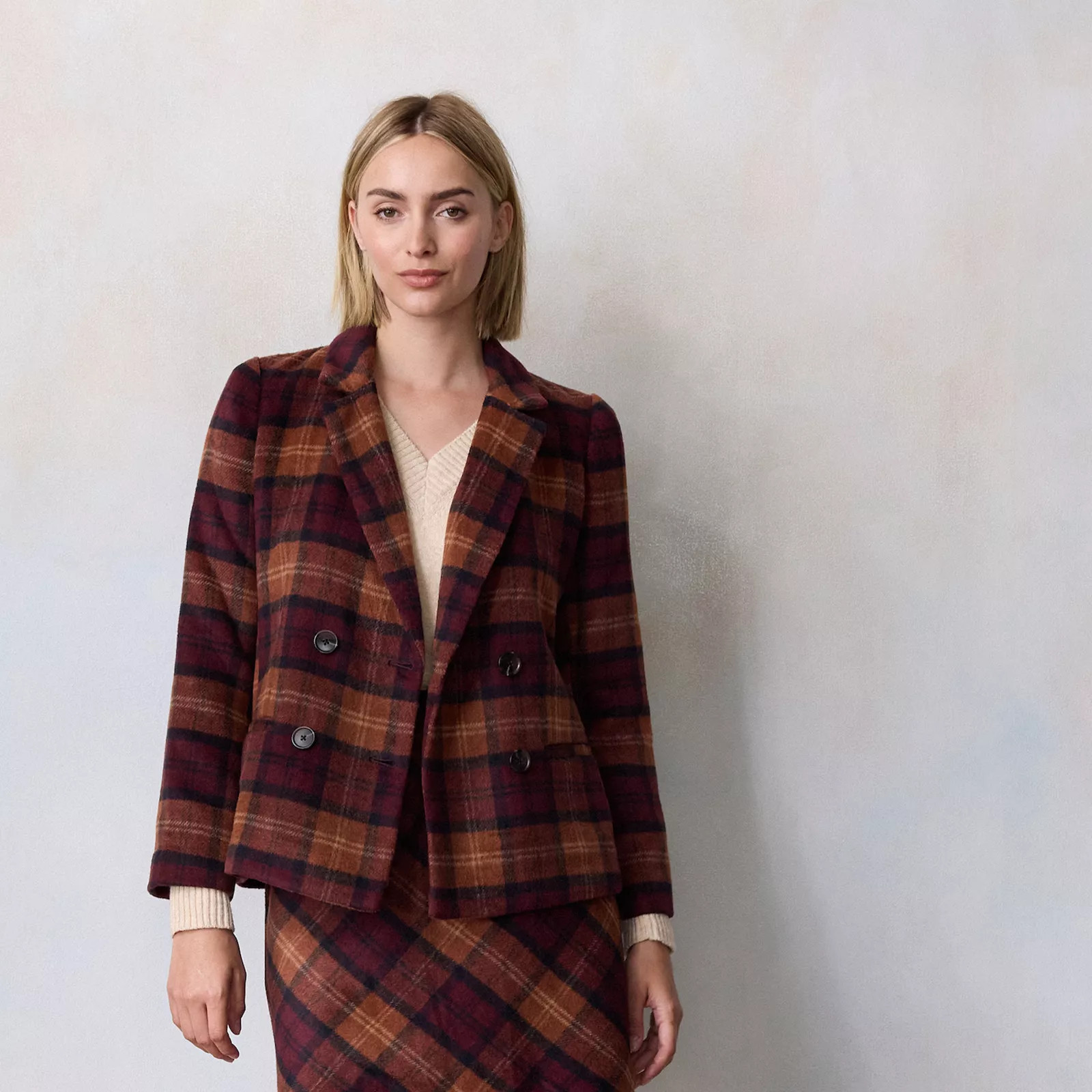 Petite LC Lauren Conrad Double Breasted Blazer, Women's, Size: XXL Petite, Red Plaid | Kohl's