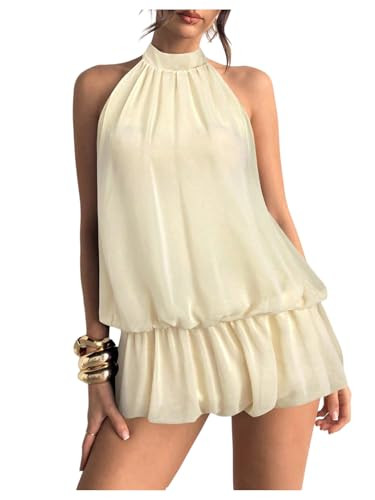 Amazon.com: Floerns Women's Y2k Summer Halter Dress Tie Open Back Sleeveless Ruffle Hem Bubble Go... | Amazon (US)