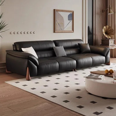 Black Genuine Leather Modular Sofa bed cushion couch | Wayfair North America