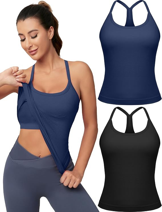 MathCat Workout Tank Tops for Women with Built in Bra, Sleeveless Gym Tops Seamless Racerback Ath... | Amazon (US)