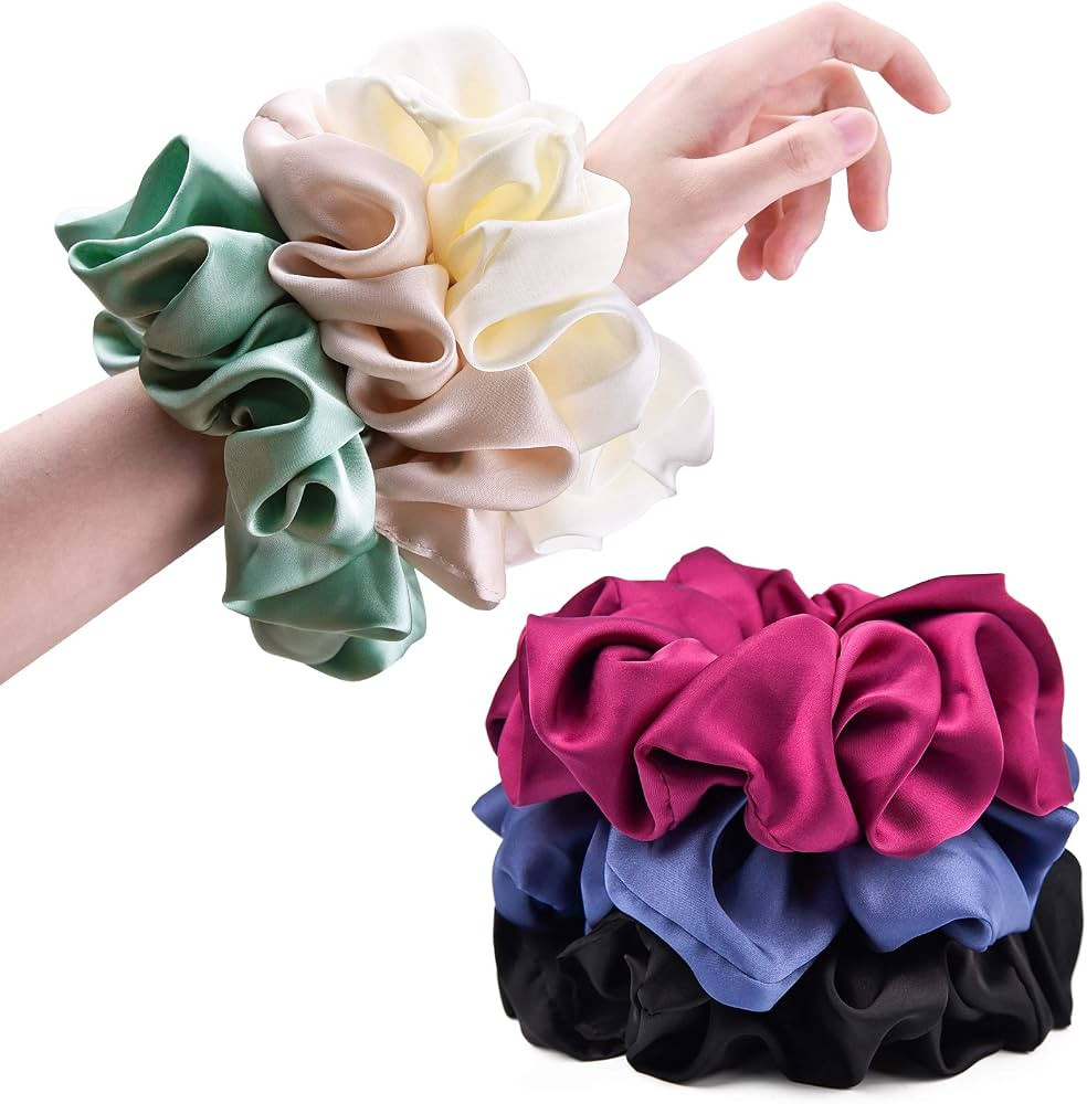 CEELGON Big Real Silk Scrunchies for Women Extra Large Scrunchie Satin Oversized Silk Scrunchy fo... | Amazon (US)