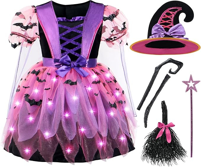 Spooktacular Creations Girls Light Up Witch Costume, Kids Witch Costume with Hat and Broom for To... | Amazon (US)