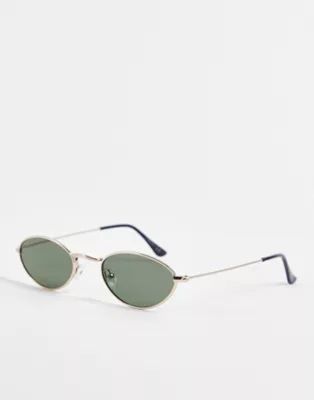 ASOS DESIGN metal small oval sunglasses in gold with g15 lens | ASOS (Global)