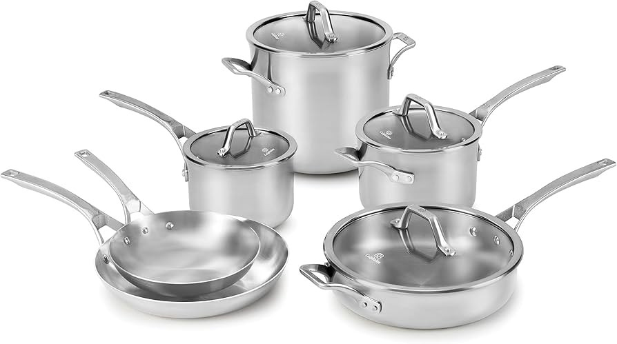 Calphalon 10-Piece Stainless Steel Cookware Set with Stay-Cool Handles, Dishwasher Safe, Silver -... | Amazon (US)