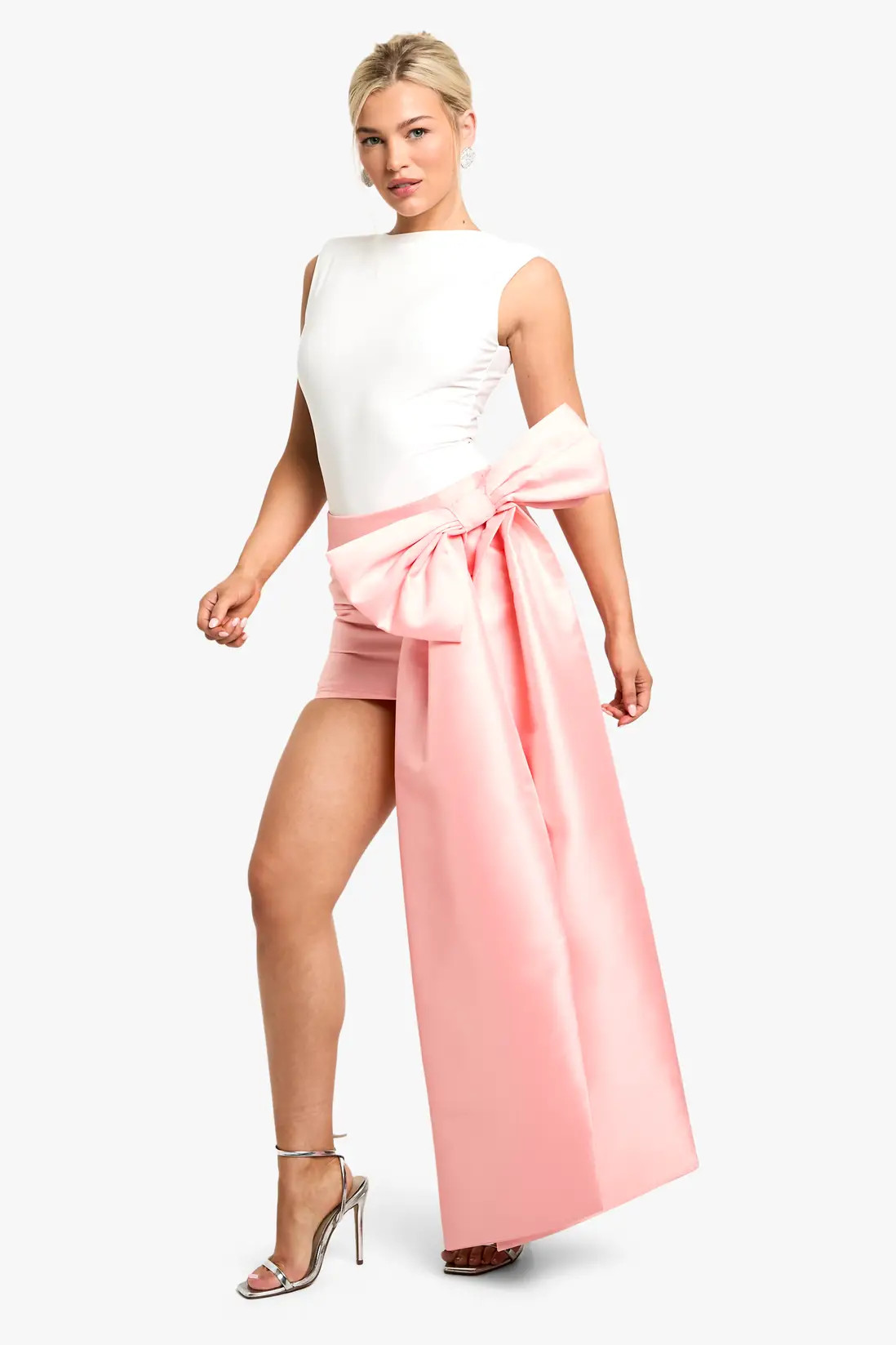 Premium Structured Bow Draped Satin Mini Skirt | boohoo (US & Canada)