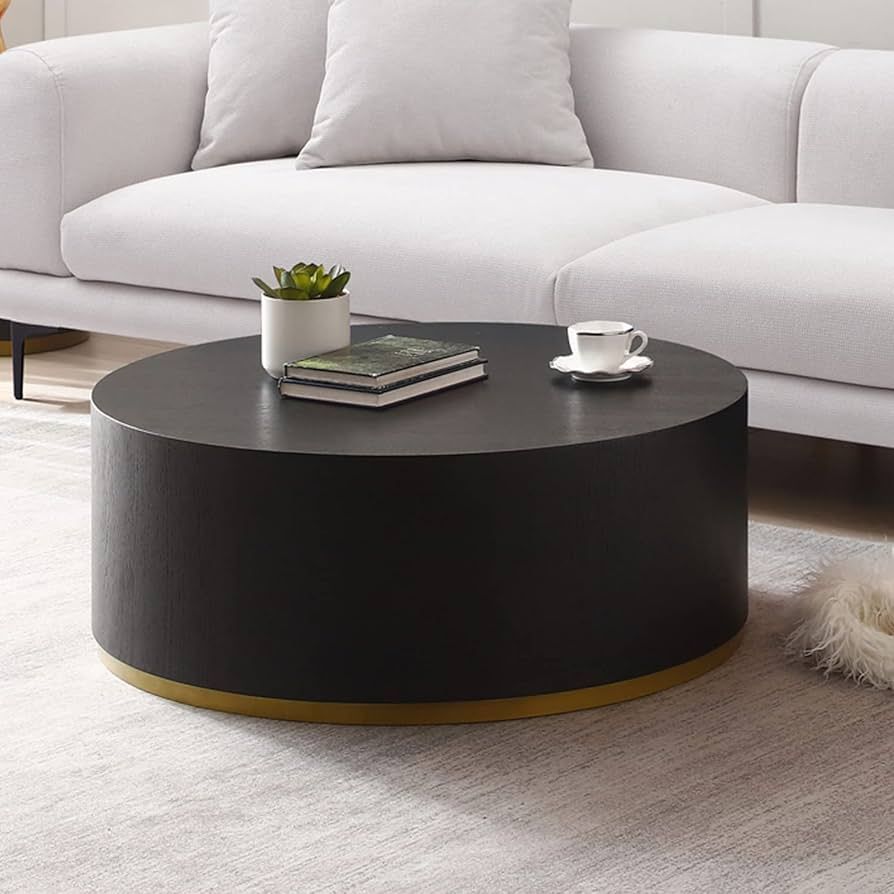 35.1" Wide Round Coffee Table with Gold Rim Bottom, Round End Table for Living Room, Studio Apart... | Amazon (US)