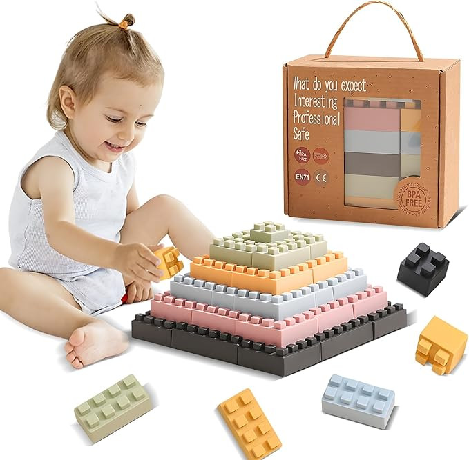 Silicone Blocks Soft Building Blocks, Montessori Educational Toy Soft Baby Blocks for Teething Gi... | Amazon (US)