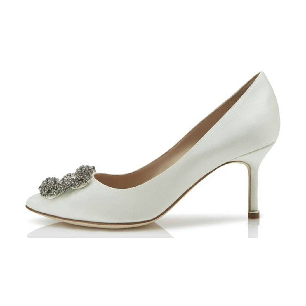 (W) Manolo Blahnik Velvet Buckle High Heels 'White' US 7W | Novelship