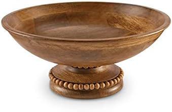 Mud Pie Brown Beaded Wood Pedestal Bowl 6" x 14" dia | Amazon (US)