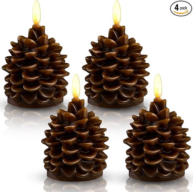4 Pieces Christmas Pine Cone Flameless LED Candles Christmas Pinecone Candle Decorations Real Wax... | Amazon (US)