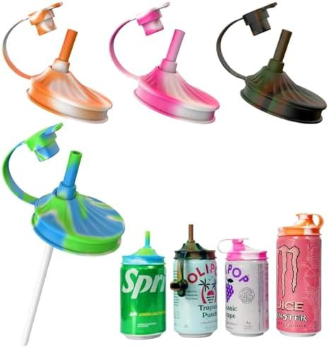 4 Pack Soda Can Lids with Straw,Silicone Soda Can Covers,Energy Drink Canning Lids,BPA-Free,Reusa... | Amazon (US)