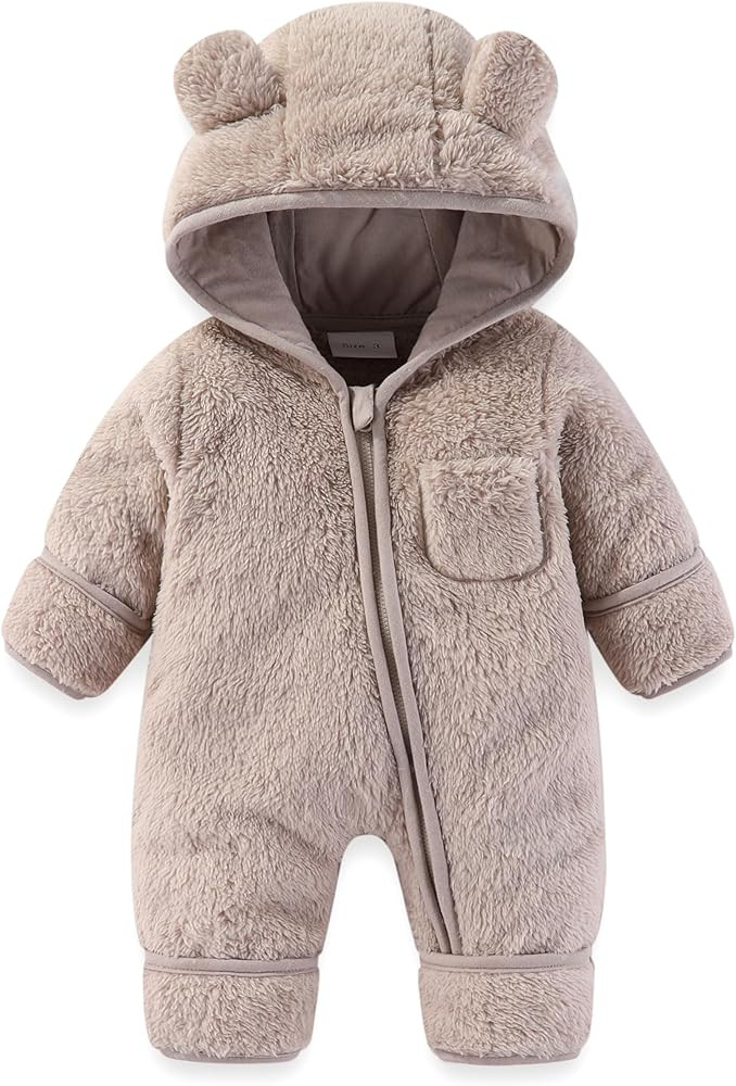Newborn Baby Bear Outfit With Fold-Over Mittens and Footies Girls Boys Winter Fleece Clothes Hood... | Amazon (US)