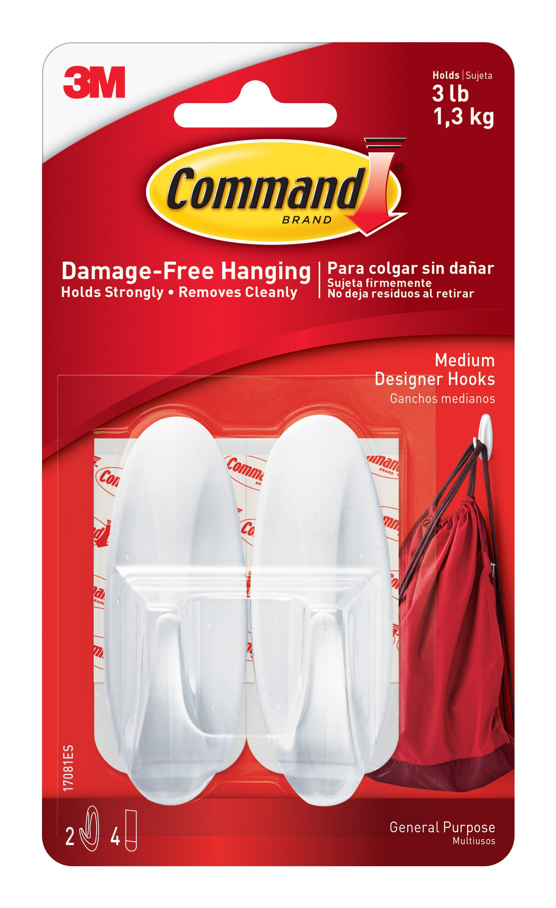 Command Medium 2-Pack White Adhesive Storage/Utility Hook(3-lb Capacity) | 17081ES | Lowe's