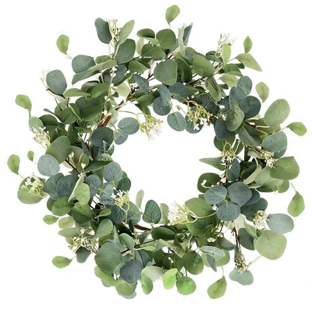 Fabulas Eucalyptus Wreath Spring Wreaths for Front Door, 20 Inch Artificial Summer Green Door Wreaths with Small Berries for Home Porch Window Wall Farmhouse Indoor Outdoor Fall All Season Decor | Walmart (US)