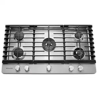 KitchenAid 36-in 5 burners Stainless steel Gas Cooktop (Griddle Included) | Lowe's