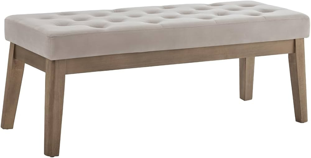 24KF Velvet Upholstered Tufted Bench with Solid Wood Leg,Ottoman with Padded Seat-Taupe | Amazon (US)